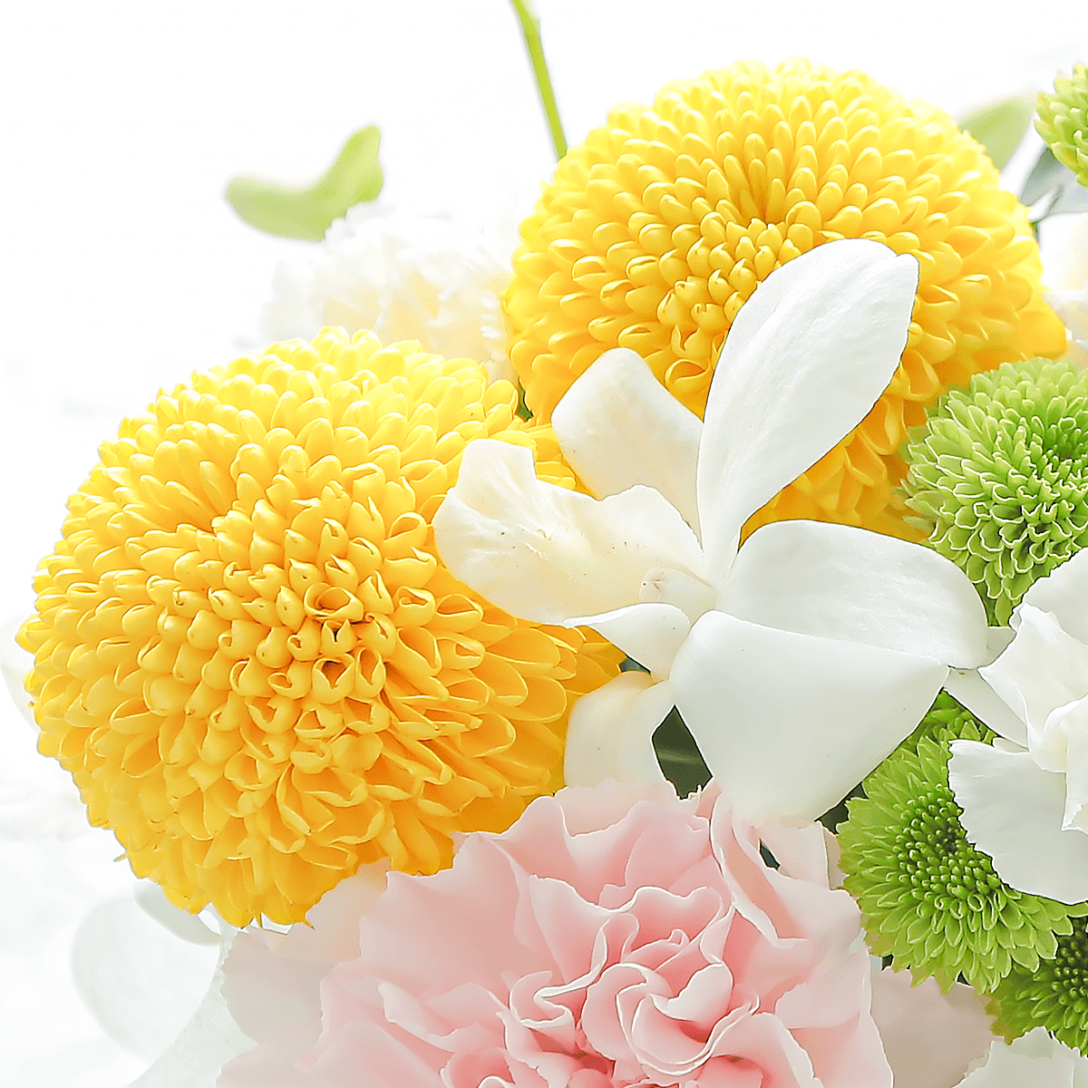 【お供え花・仏花】花瓶要らずでそのまま飾れるアレンジメント「メモワール ホワイトピンク」。ペットのお供えのお花にもオススメ。花屋の通販|大阪の花屋03