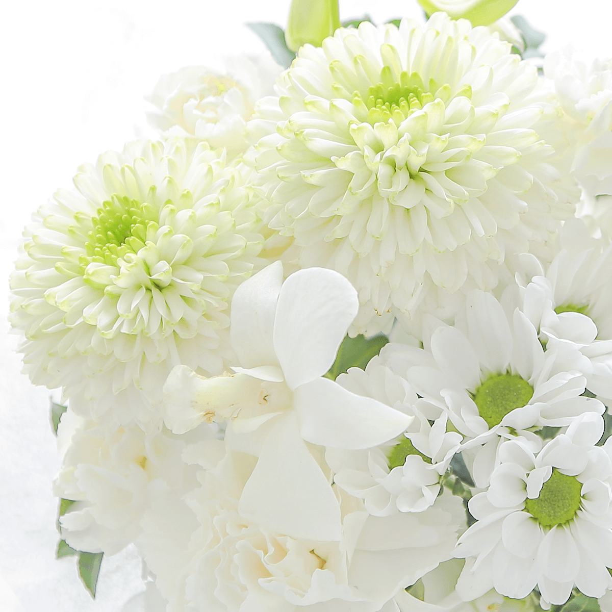 【お供え花・仏花】花瓶要らずでそのまま飾れるアレンジメント「メモワール ホワイト」。ペットのお供えのお花にもオススメ。花屋の通販|大阪の花屋03