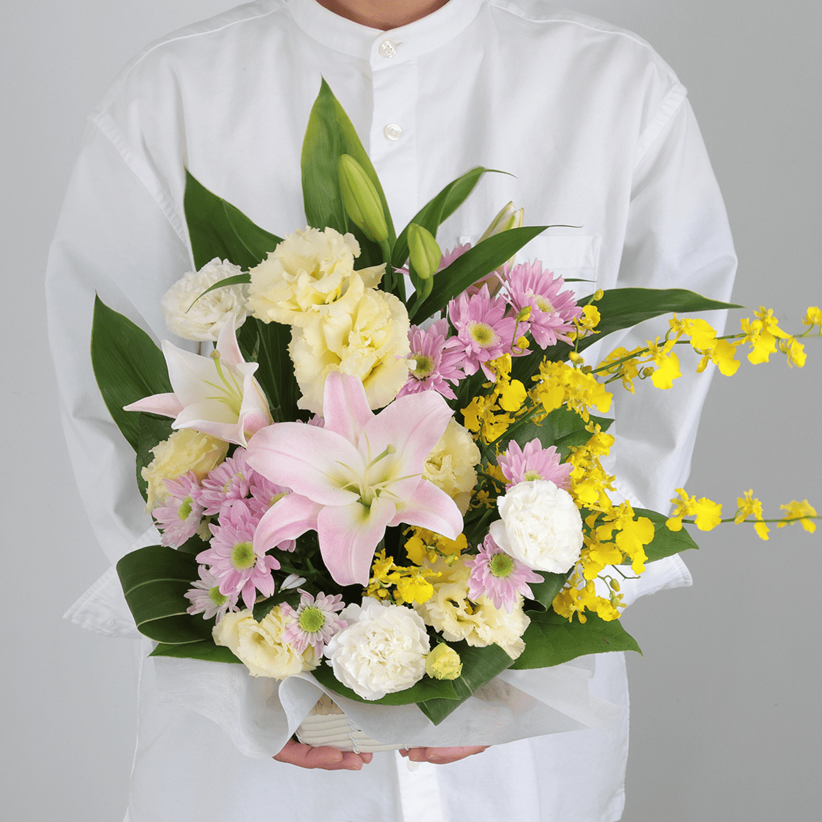 【お供え花・仏花】WEB限定|アレンジメント「レェーヴ」(ピンクのユリ)