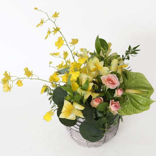 【フラワーアレンジ】Mサイズ|黄色・オレンジ