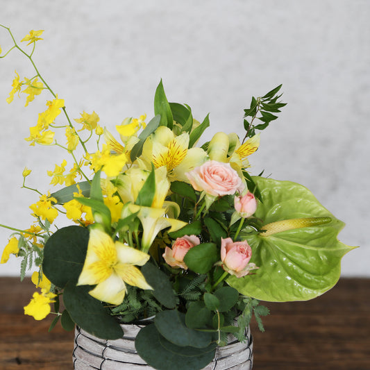 【フラワーアレンジ】Mサイズ|黄色・オレンジ