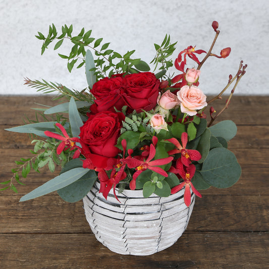 【フラワーアレンジ】Mサイズ|赤・ピンク