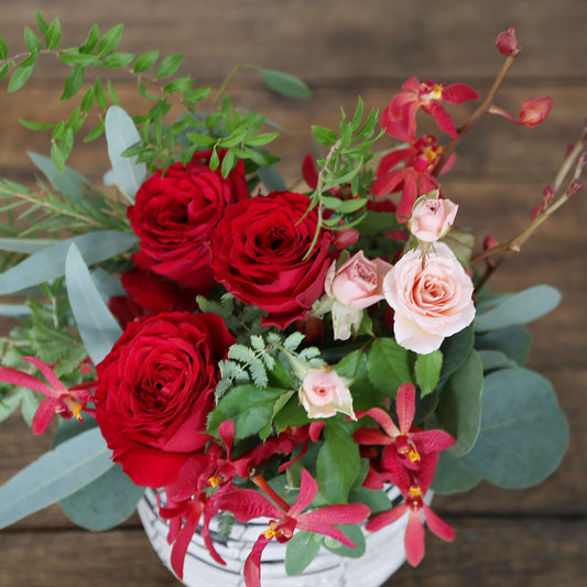 【フラワーアレンジ】Mサイズ|赤・ピンク