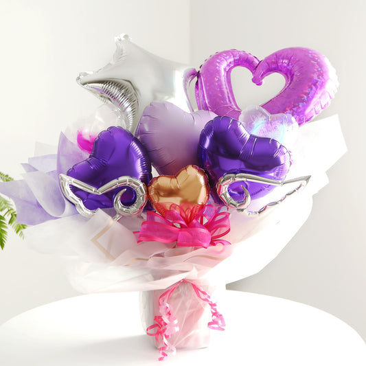 ハートが入った紫色の豪華なバルーンギフト