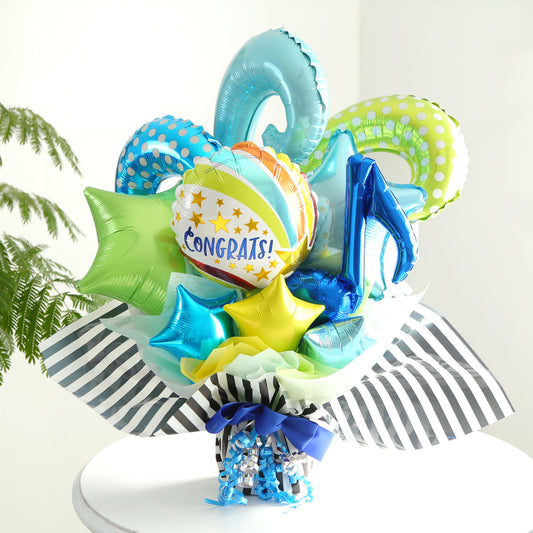 音符と星が入ったブルー系の豪華なバルーンギフト