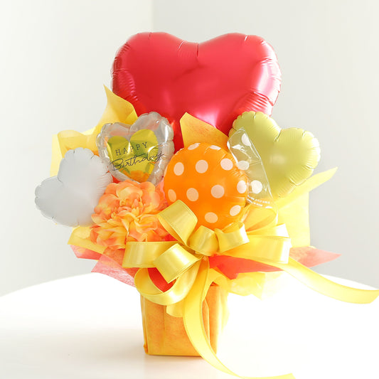 ハートが入った赤と黄色の豪華な誕生日用バルーンギフト