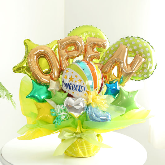 グリーン系の豪華な開店祝い用のバルーンギフト