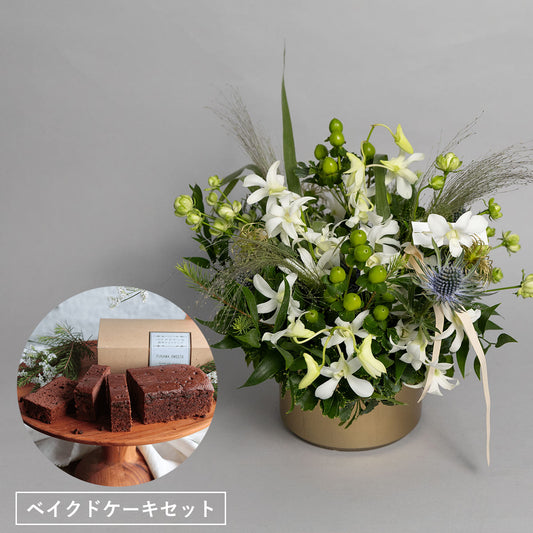 【母の日のプレゼント】No.4 デンファレ/スプレーバラなど|ベイクドケーキセット《北海道・東北配送対応》