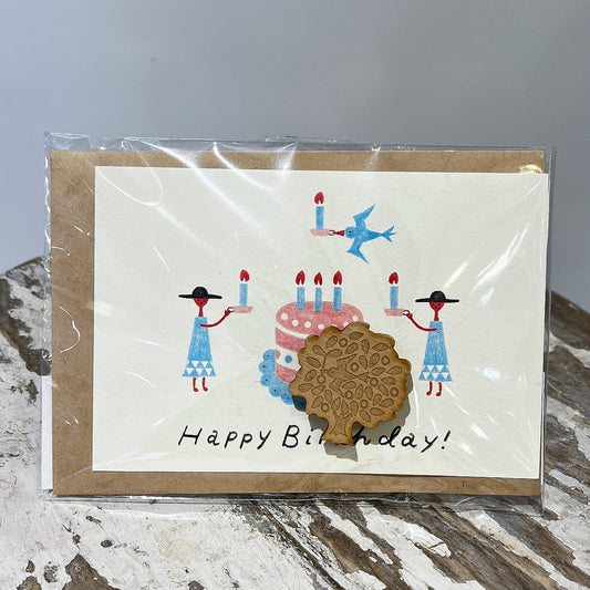 【メッセージカード】MOTTAINAI 「Happy Birthday!」(木製ブローチ付き)