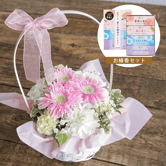 【ペットのお供え】WEB限定|アレンジメント「MOMO」(お線香セット)