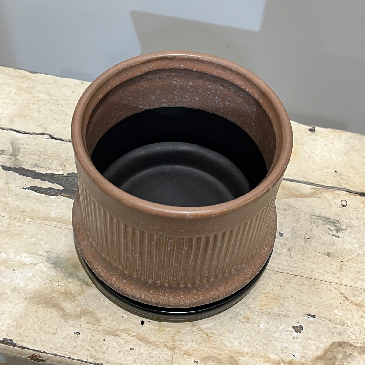 【植木鉢】陶器製スリット鉢 全４色（ライトグレー、グレージュ、ディープブルーグリーン、マットベージュ）（受け皿付き）