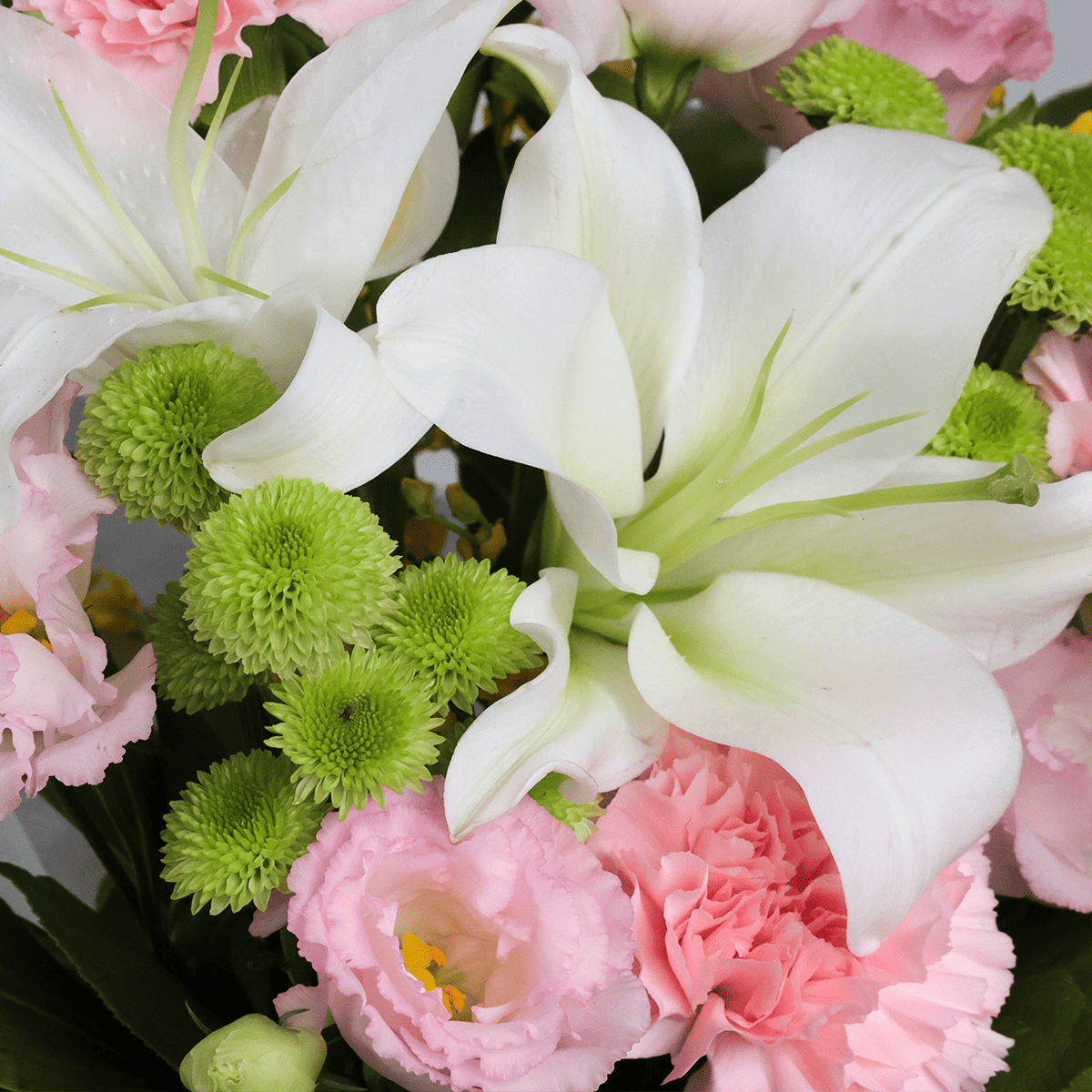 【お供え花・仏花】WEB限定｜アレンジメント「レェーヴ ピンク」（お線香セット）（白のユリ）